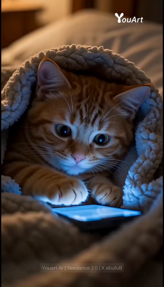 Chaton sournois faisant défiler son téléphone sous les couvertures
