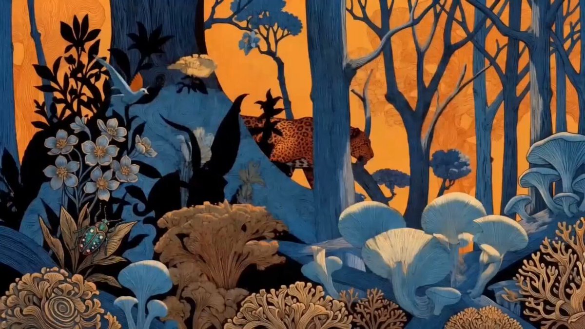 Leopard Prowling Through a Surreal Forest in Henri Rousseau Style