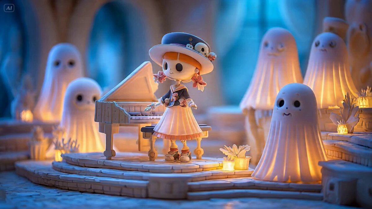 Prompt détaillé Seedance 2.0 pour une fille squelette jouant du piano dans un diorama miniature