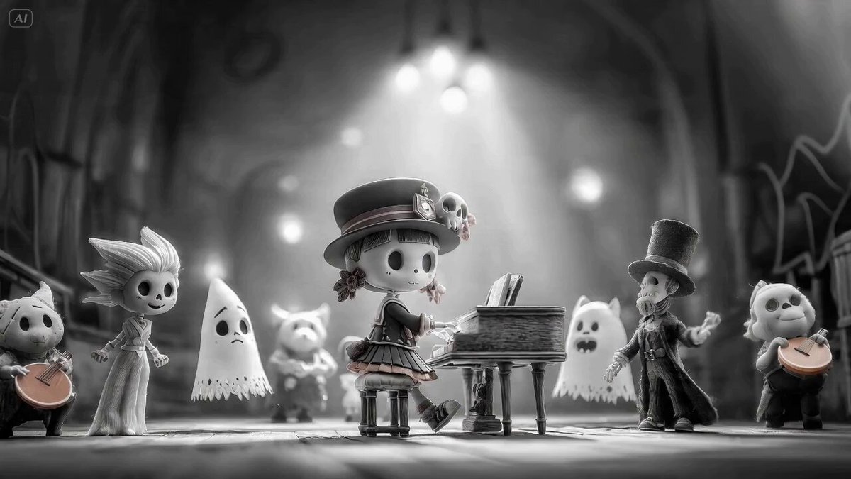 Prompt Seedance 2.0 pour une chorale de monstres avec transition du noir et blanc à la couleur