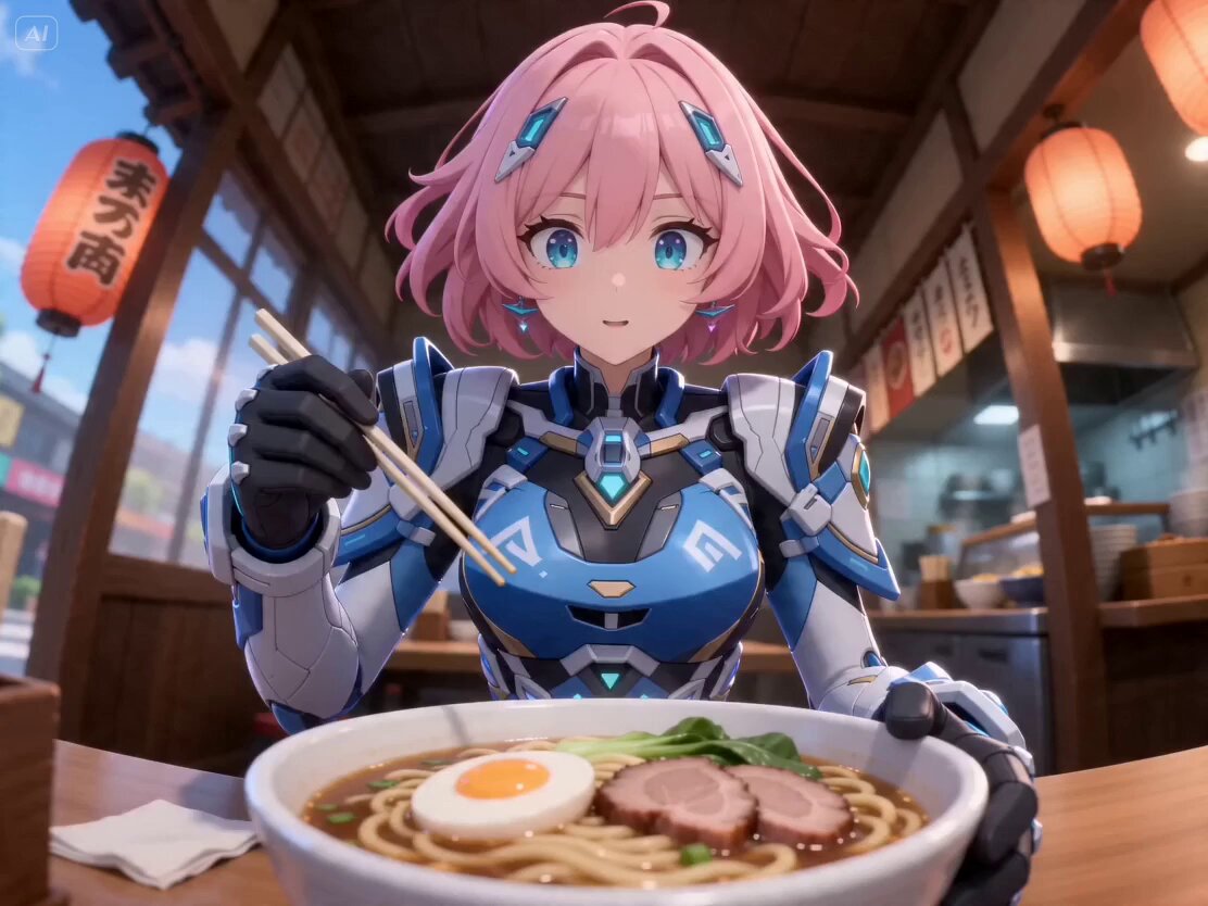 Animação 3D de Personagem Comendo Lámen