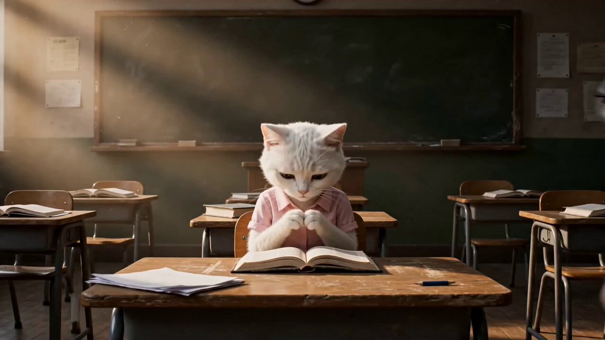 Séquence de combat de chats anthropomorphes en classe