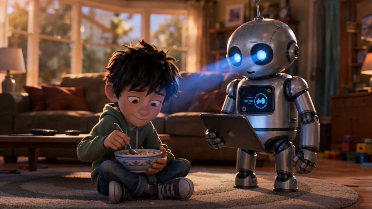 感情を持つロボットと少年のアニメーション