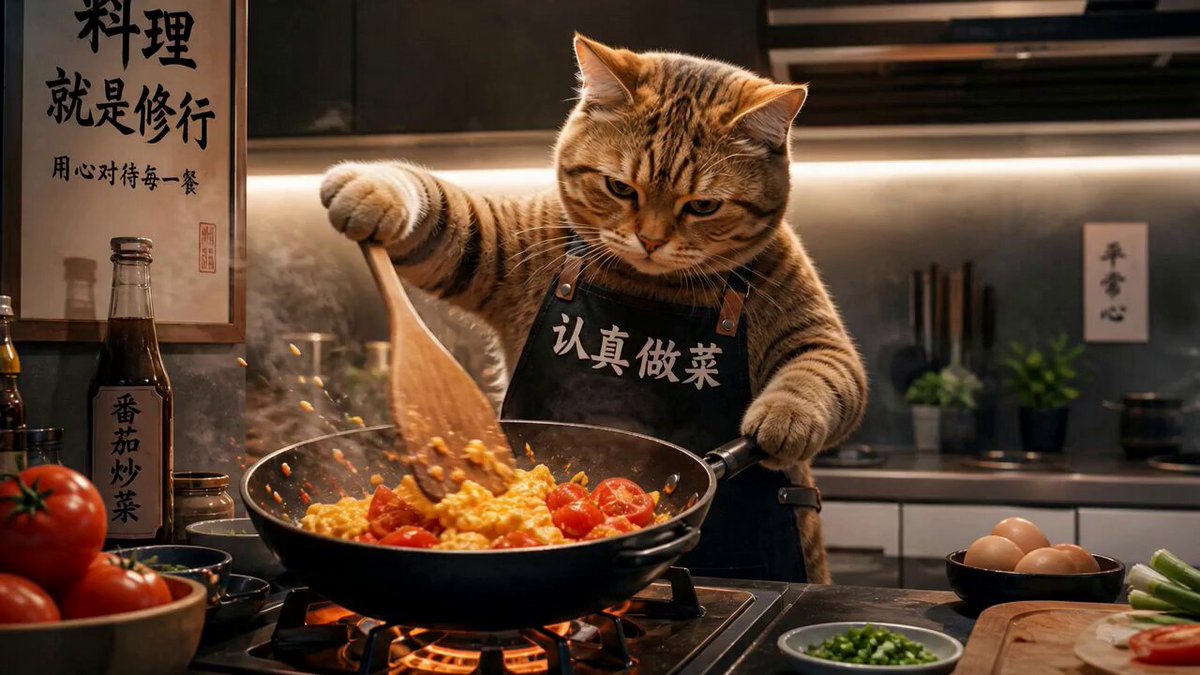 เชฟแมวเหมียวทำเมนูมะเขือเทศผัดไข่