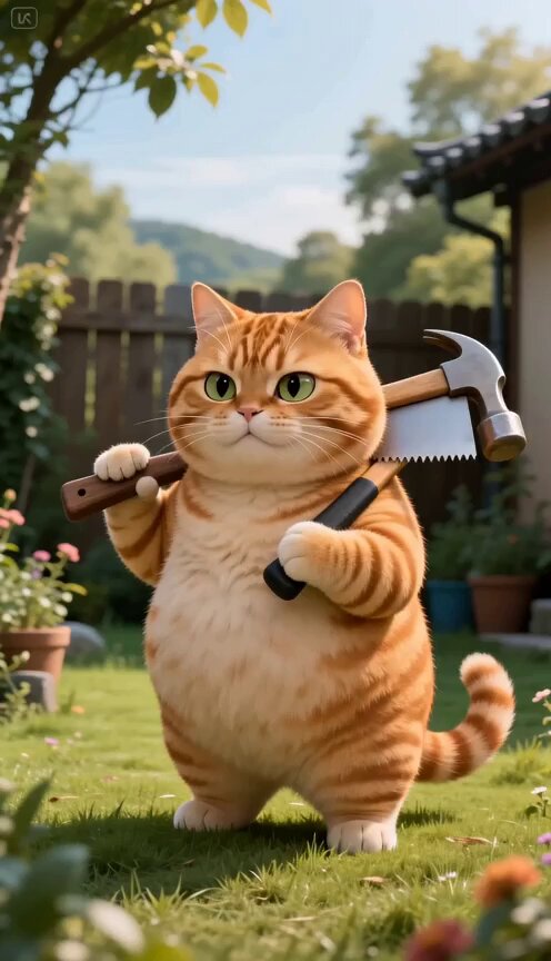 アニメ調の猫による木工プロジェクト