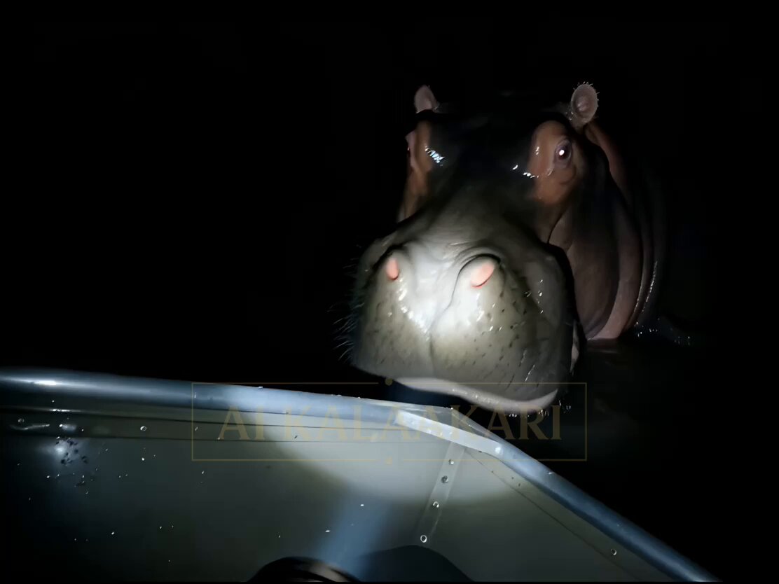 POV: Nilpferd-Angriff bei Nacht mit Taschenlampe