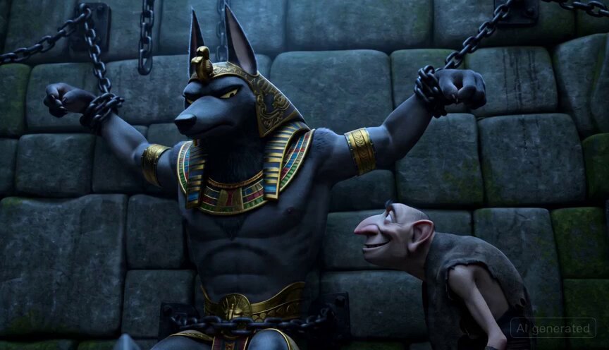 3D-Animation von Anubis im Verlies
