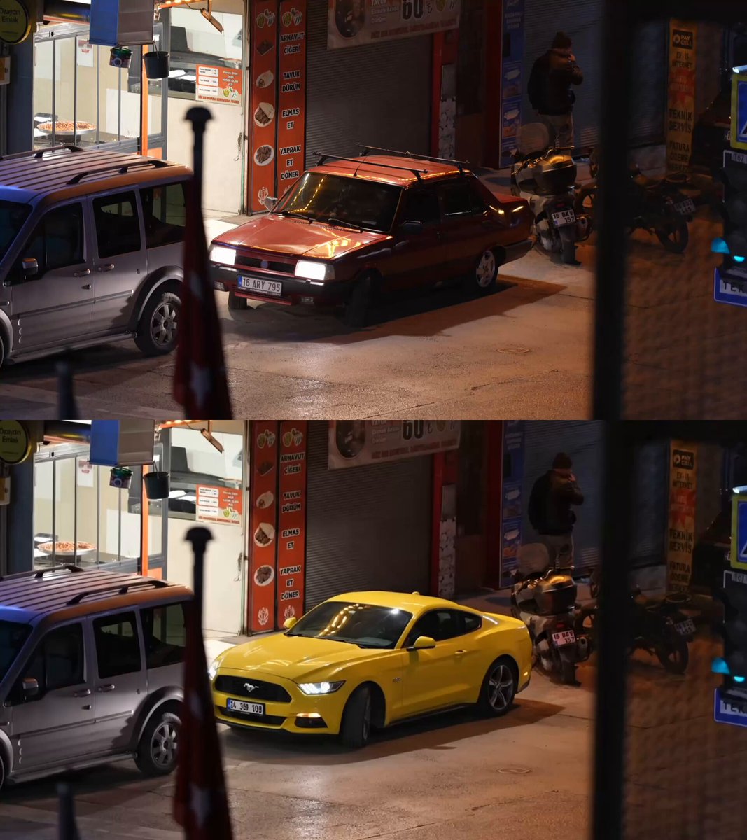 Red Car To Yellow Mustang