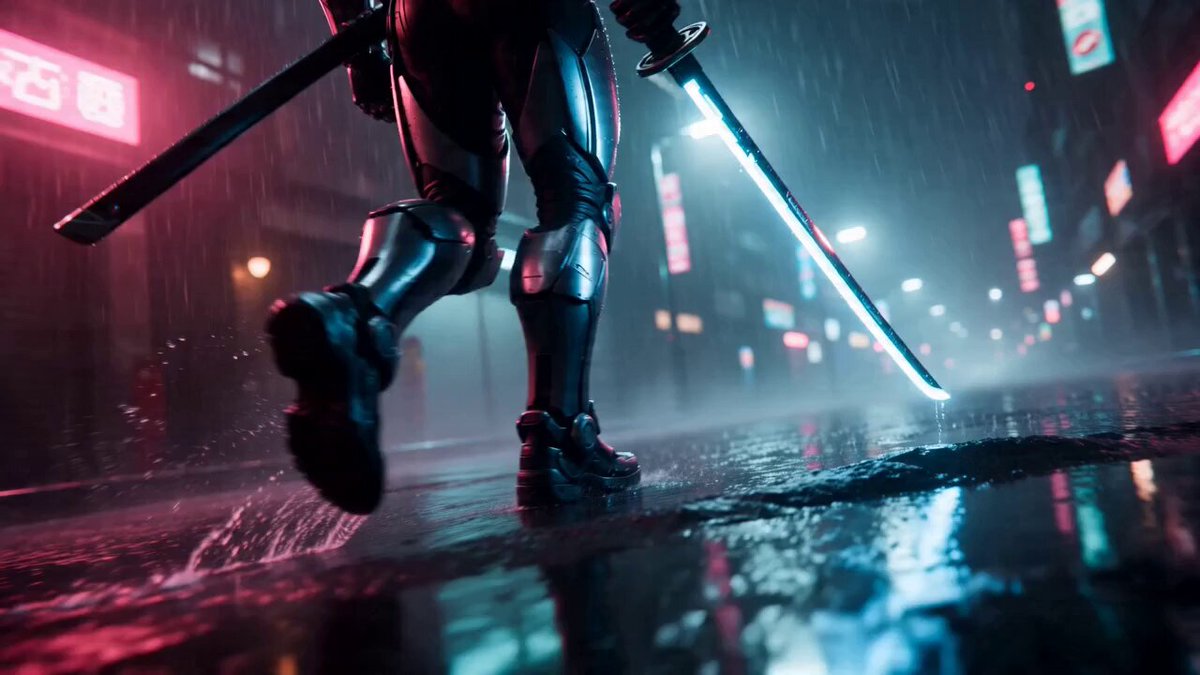 Cyberpunk Neon-Samurai-Duell