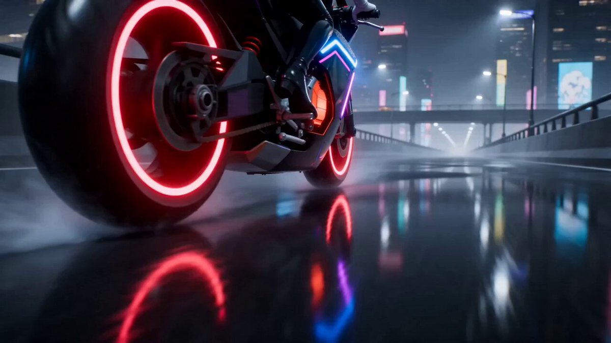 Cyberpunk Anime Motorcycle Battle Scene