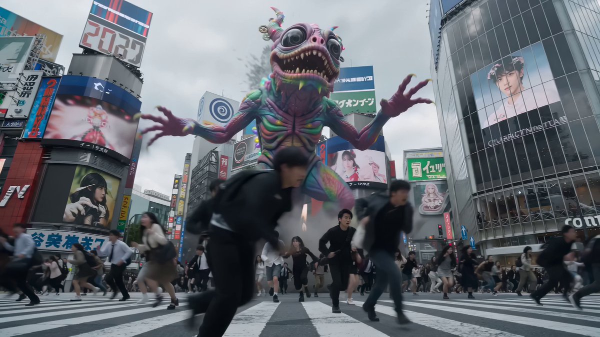 Kreaturen-Kampfanimation an der Shibuya-Kreuzung