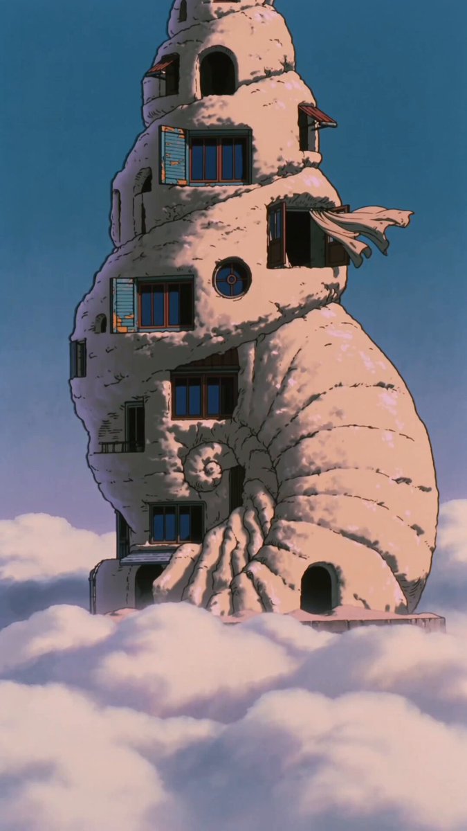90er-Jahre Retro-Anime-Animation eines Muschelturms