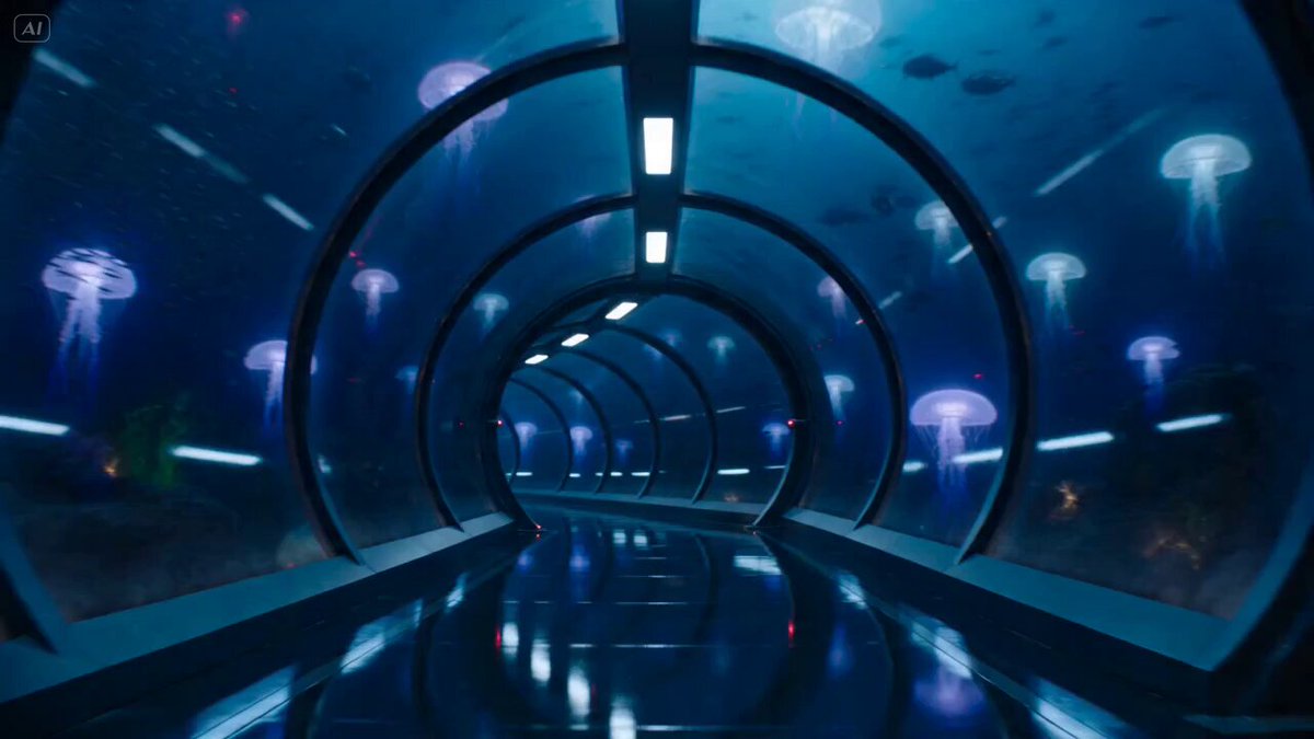 Action-Sequenz im Unterwasser-Glastunnel