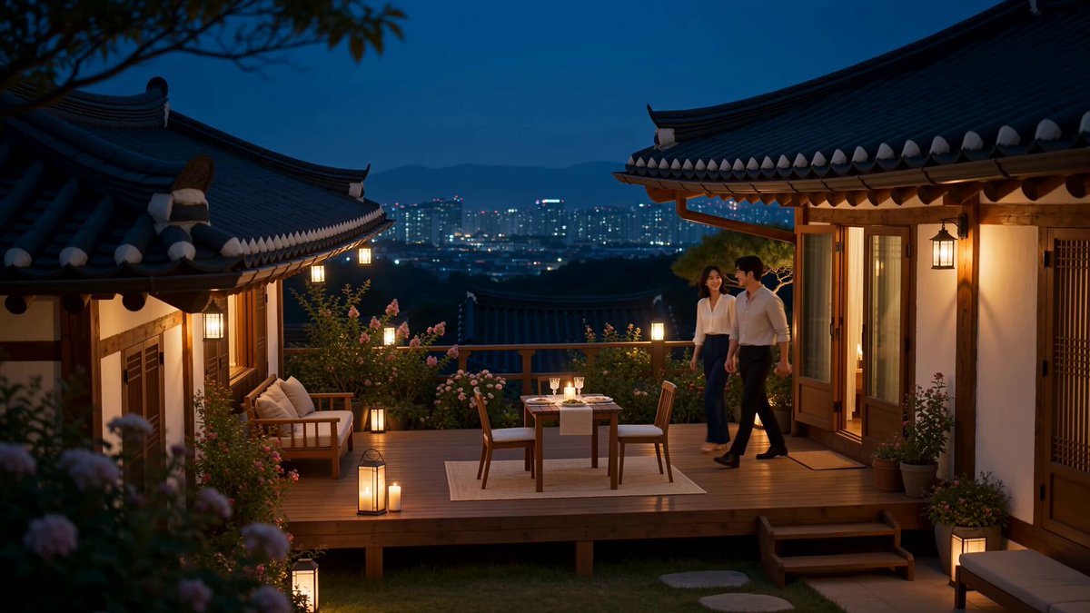 Romantic Korean Couple Courtyard Dinner