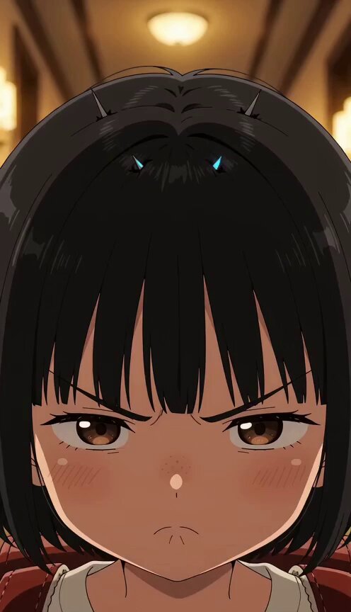 Anime-Stil: Wütendes Mädchen mit brennendem Haar