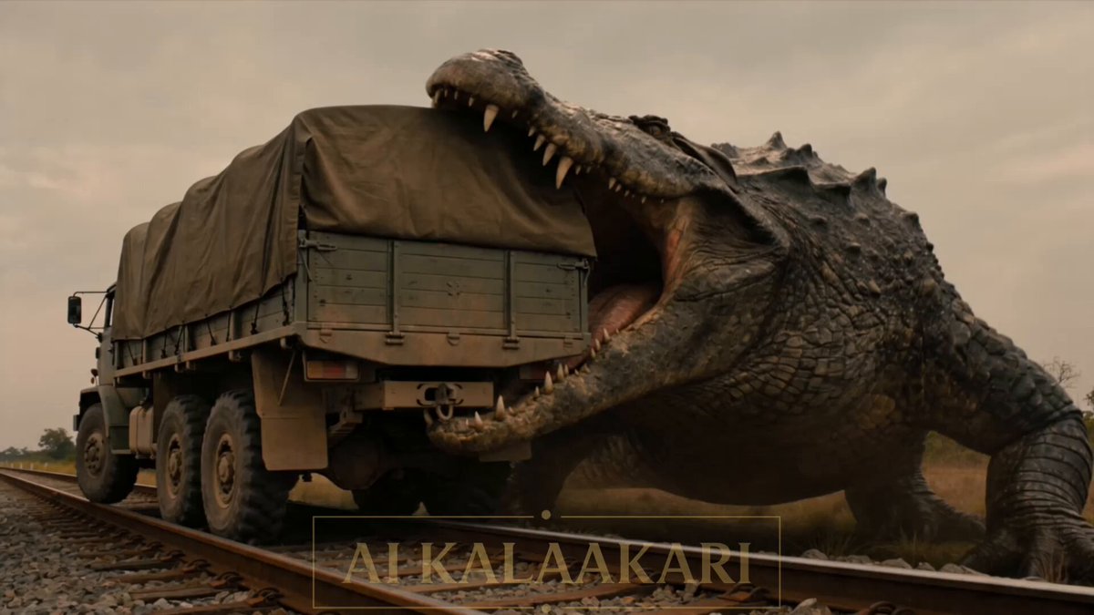 Filmreife Kollision zwischen Zug und riesigem Krokodil