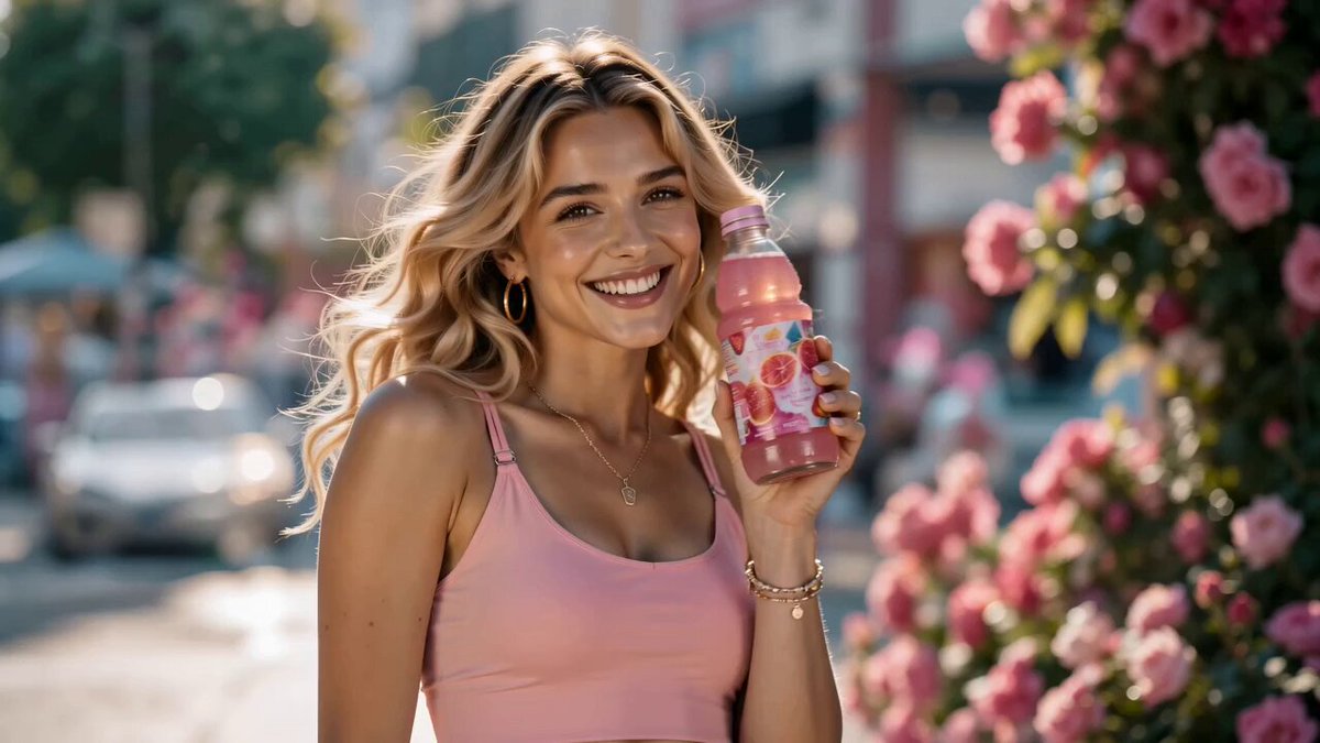 Werbespot-Prompt für pinkes Beeren-Saftgetränk