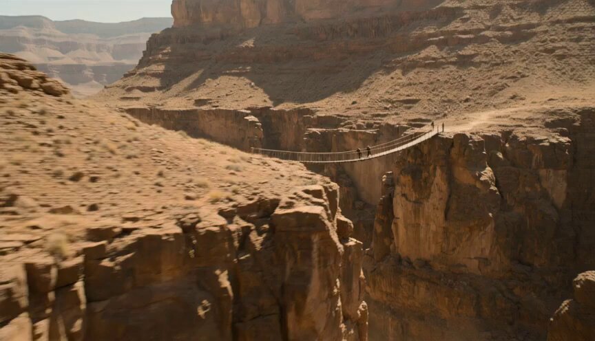 Action-Sequenz: Hängebrücke im Canyon