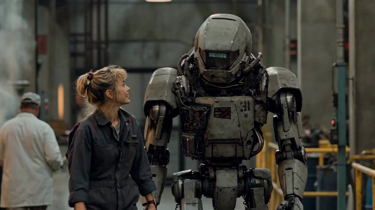 Sci-Fi-Roboter-Spaziergang im Stil der 1980er Jahre