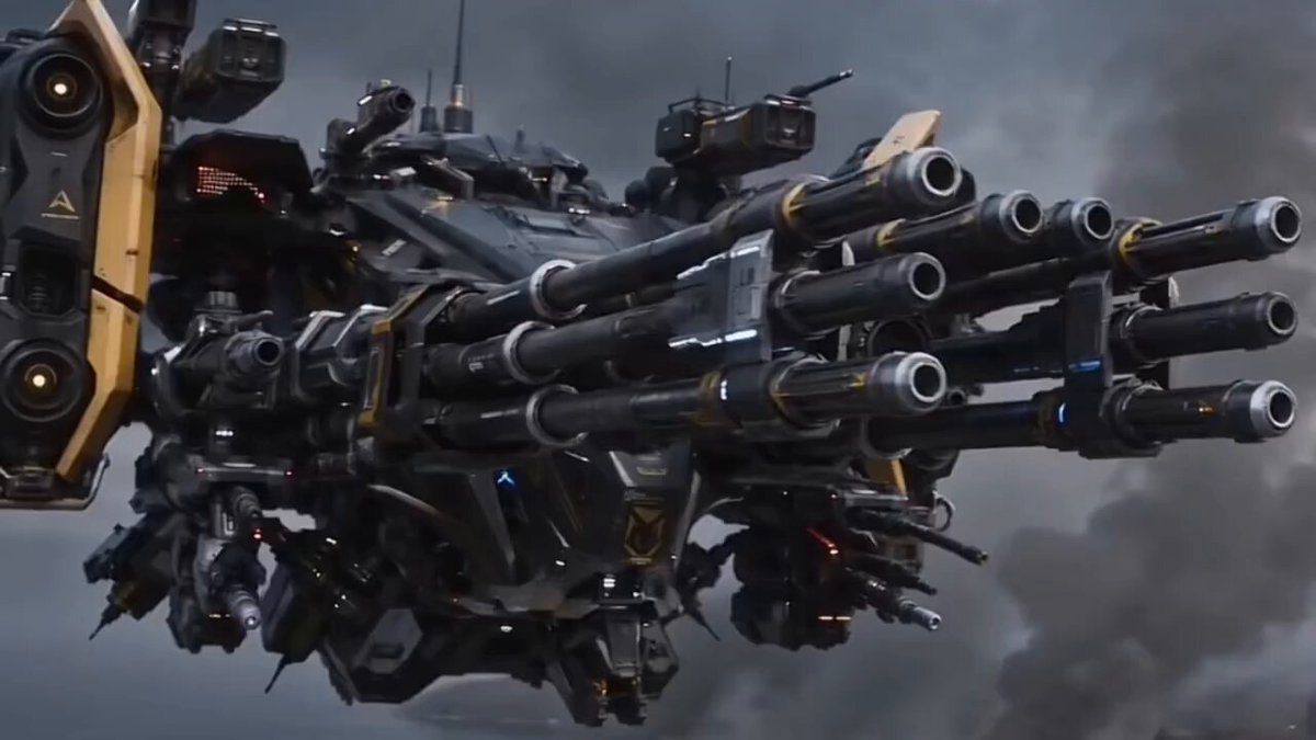 Futuristische Kampfszene mit militärischem Kampfhubschrauber