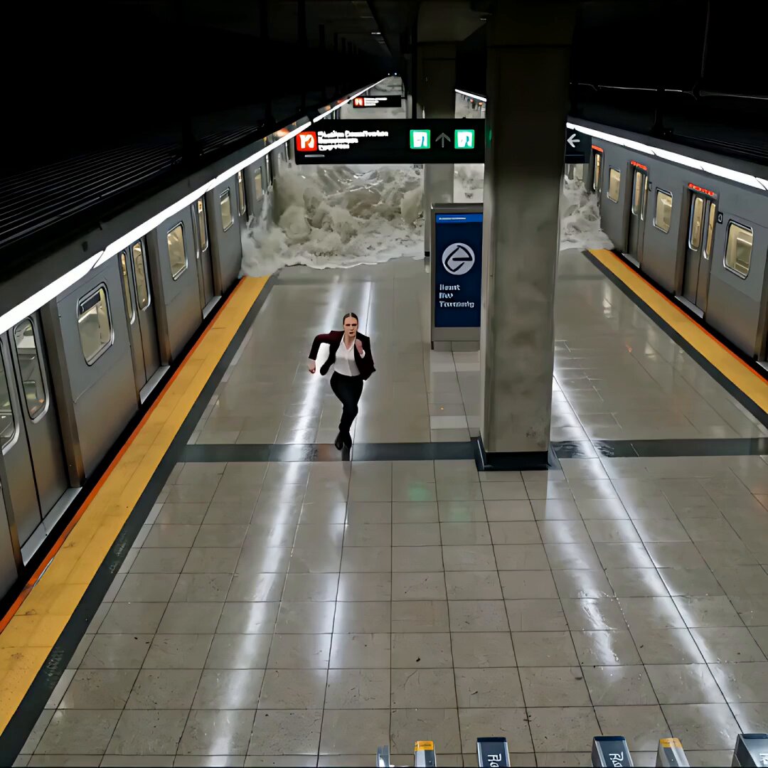 Filmreife Flucht vor der U-Bahn-Überflutung