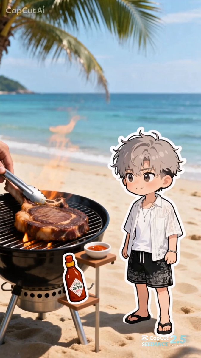 Sommer-Strand-BBQ und Anime-Charakter-Sticker