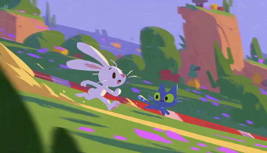 Rabbit vs Cat Gouache Animation