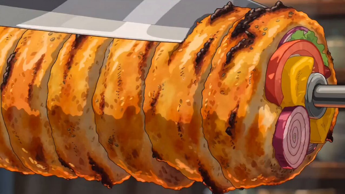 Animation einer Shawarma-Zubereitung im Ghibli-Stil