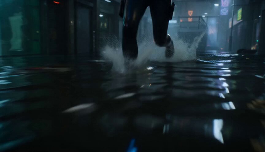 Flooded Cyberpunk District Action Sequence