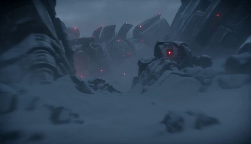 Filmreife Mecha-Schneeschlacht-Actionsequenz