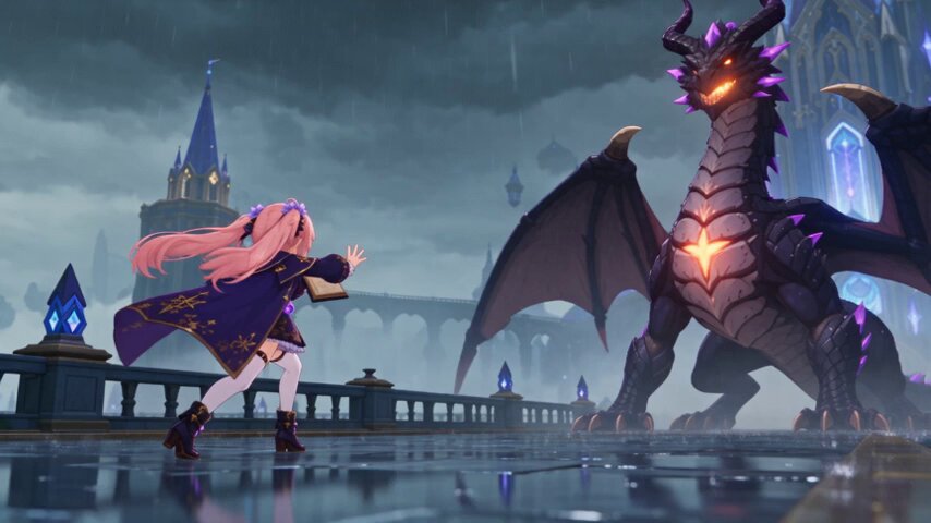 Epischer Fantasy-Anime-Drachenkampf