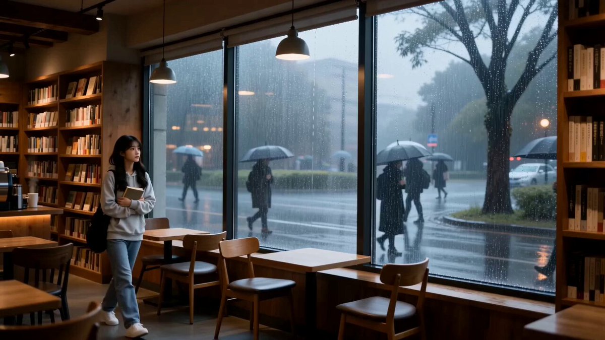 Rainy Bookstore Lifestyle Cinematic Prompt