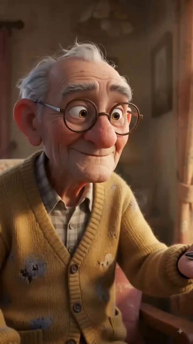 Stilisierte 3D-Animation: Alter Mann und Taube
