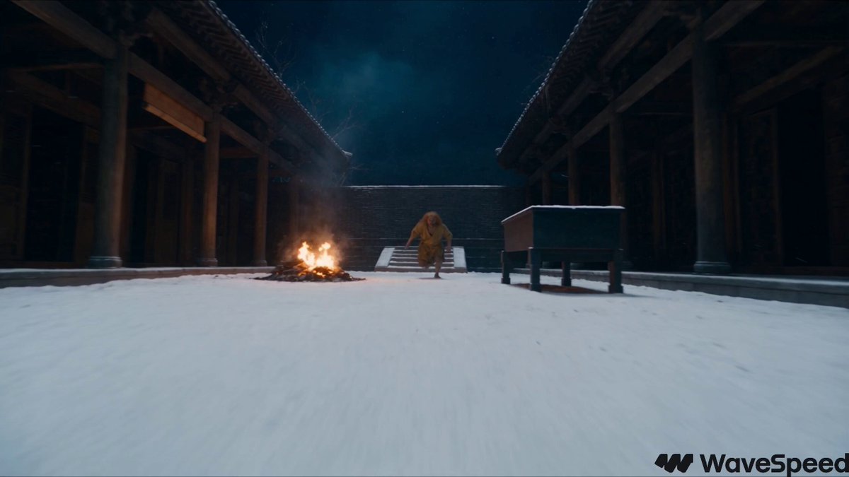 Kampfsequenz im Xianxia-Stil in einer verschneiten Nacht