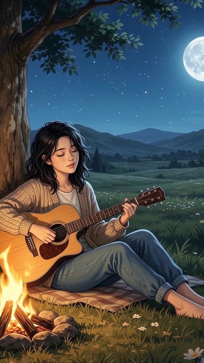 Night Guitar By Campfire