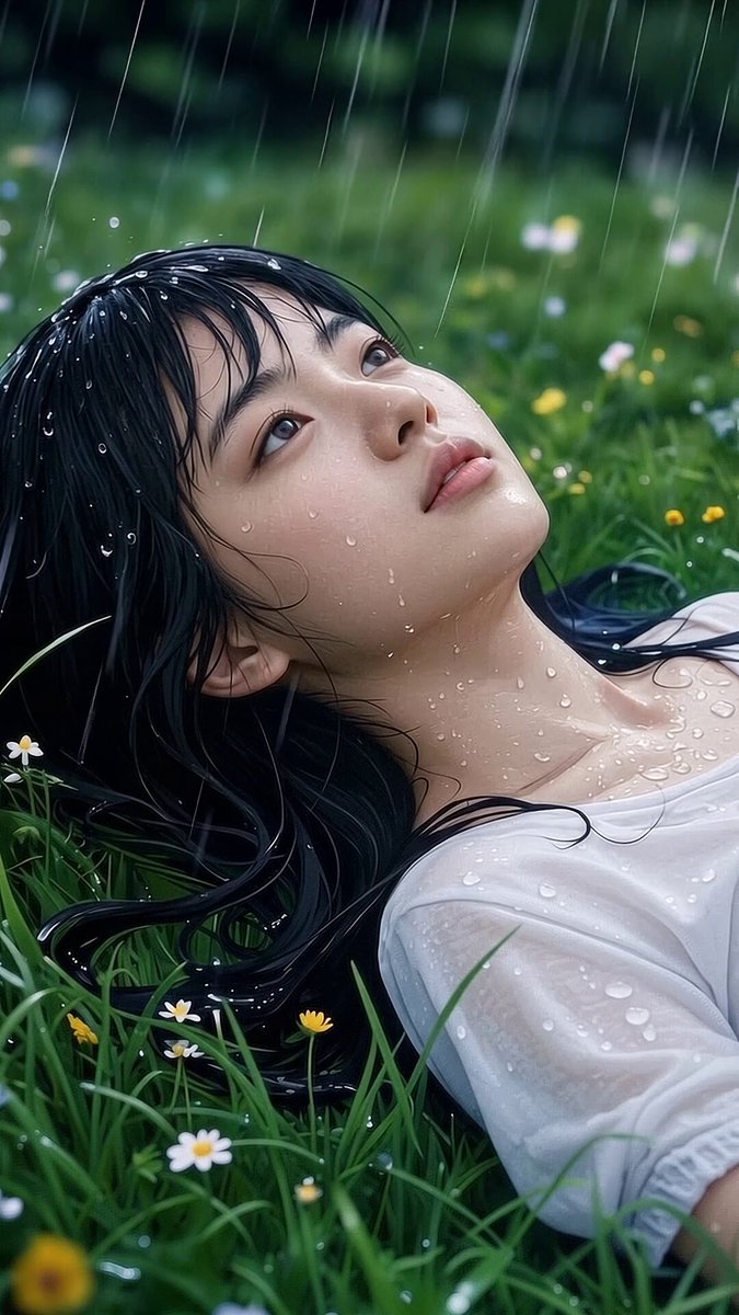 Woman Lying In The Rain