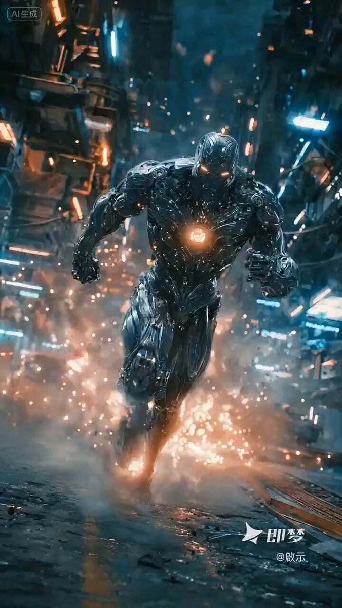 Escena de batalla de ciencia ficción cinematográfica con un cíborg