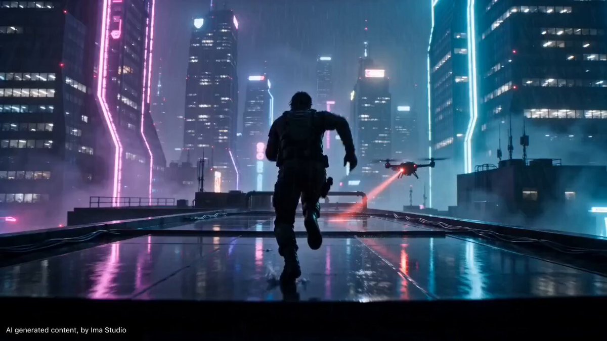 Cyberpunk-Dach-Parkour-Verfolgungsjagd