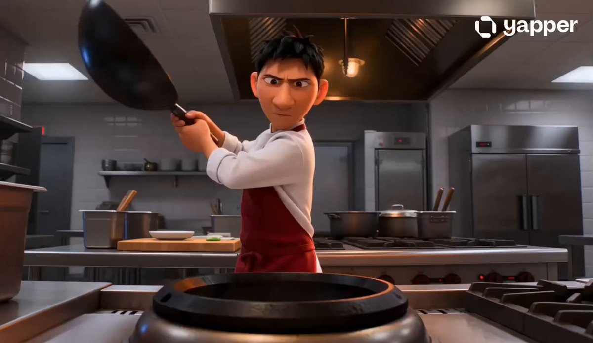 Storyboard für einen Wok-Koch im Pixar-Stil