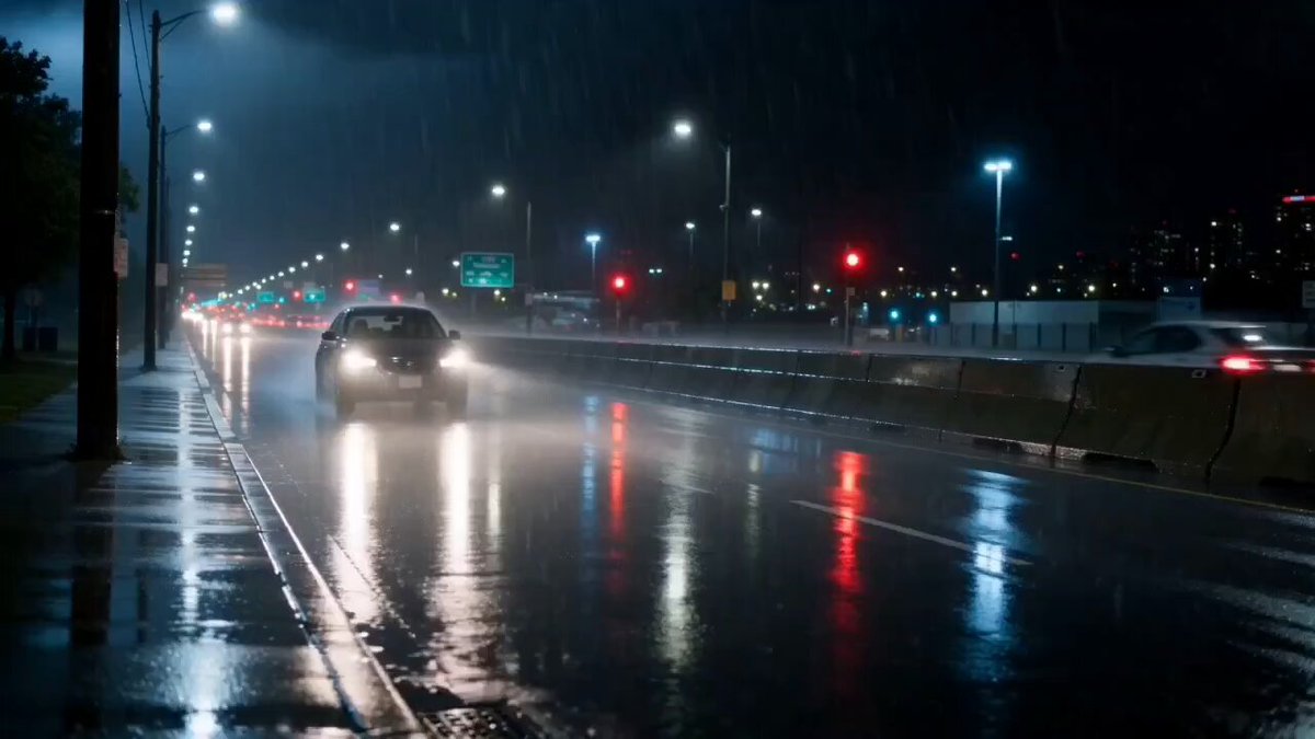 Filmreife nächtliche Heimfahrt im Regen