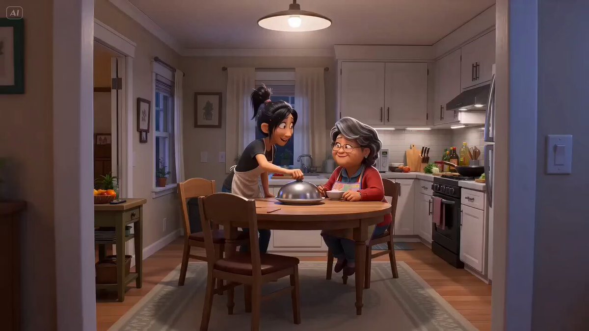 Animation im Pixar-Stil: Mutter und Tochter beim Kochen