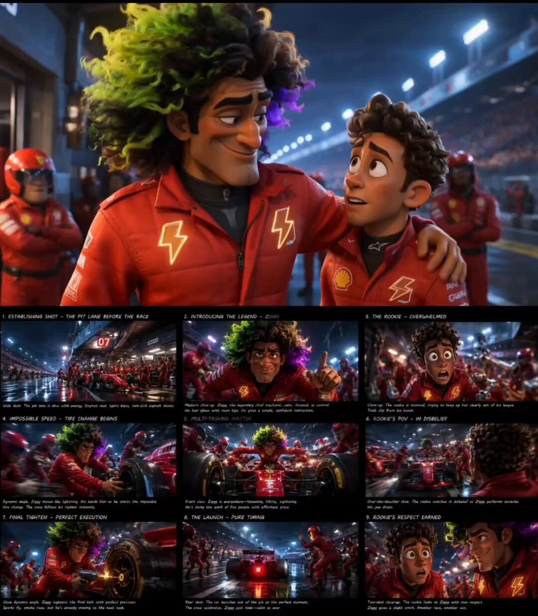 Pixar Style F1 Pit Lane Scene