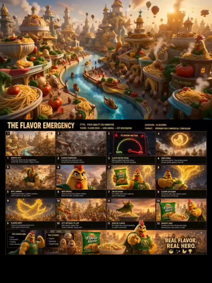 Nudelstadt-Animation im Pixar-Stil