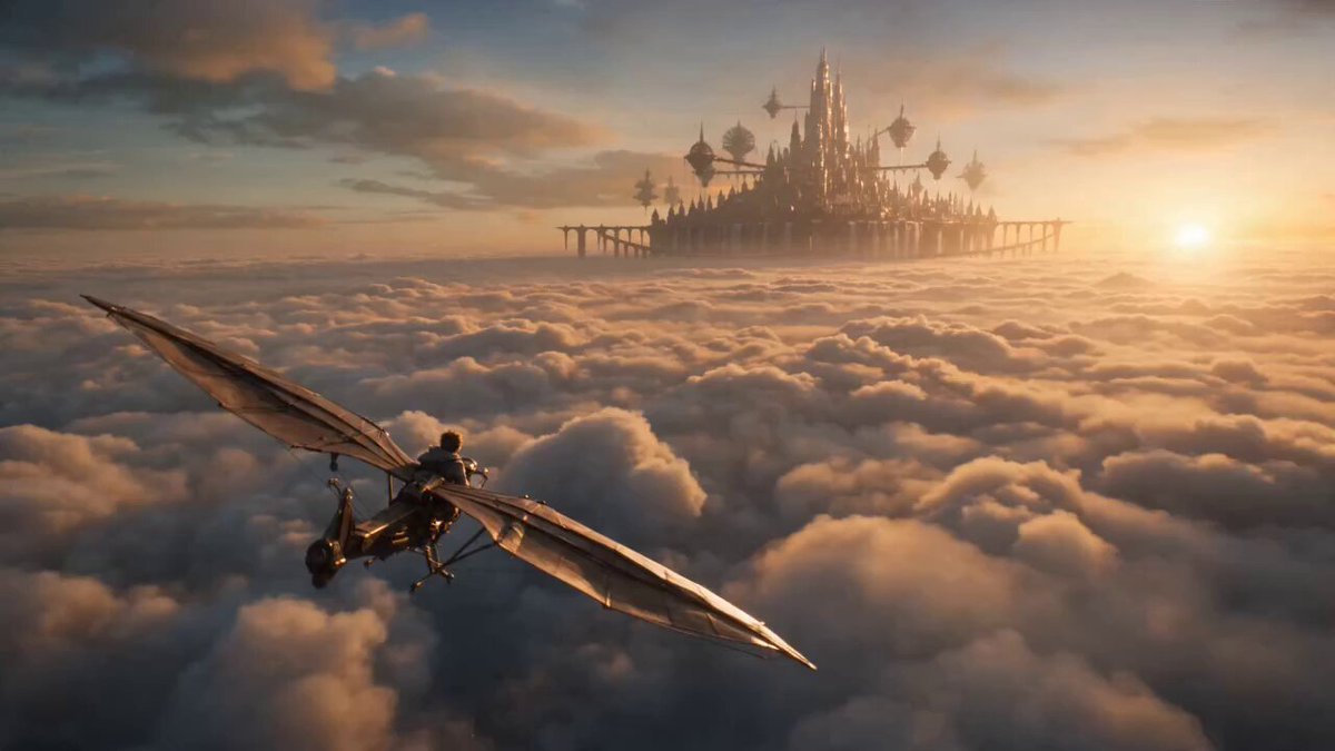Fantasy-Himmelskurier und schwebende Stadt