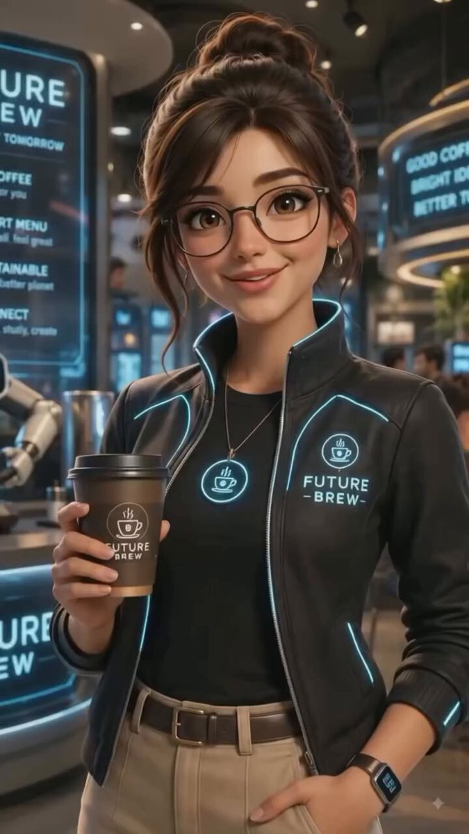 Futuristisches Tech-Café mit Roboter-Barista