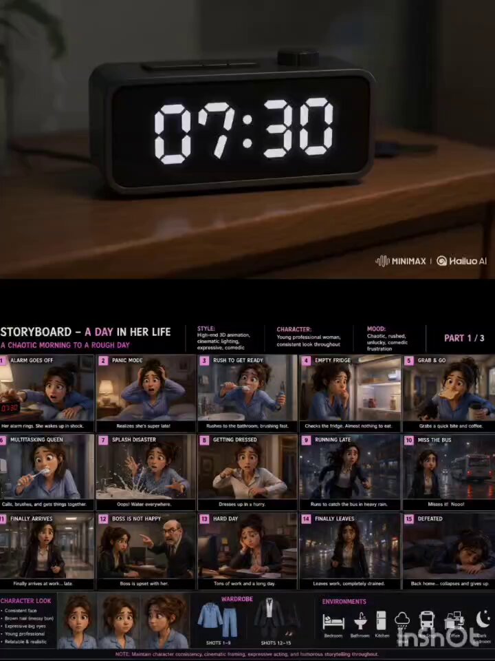 3D-animierte hektische Morgenroutine