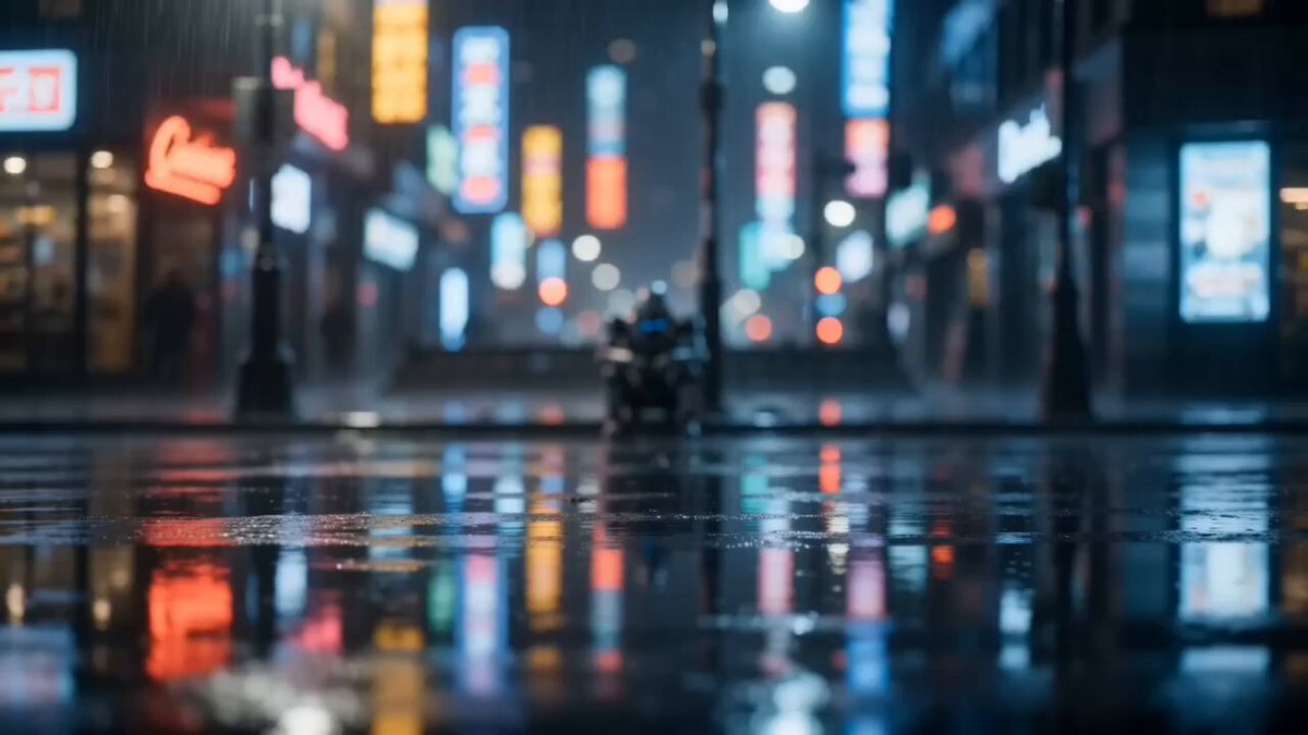 Roboter und Junge auf einer regnerischen Neon-Straße