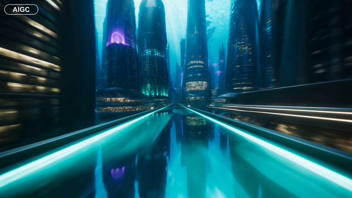 FPV-Flug durch eine futuristische Unterwasser-Megacity