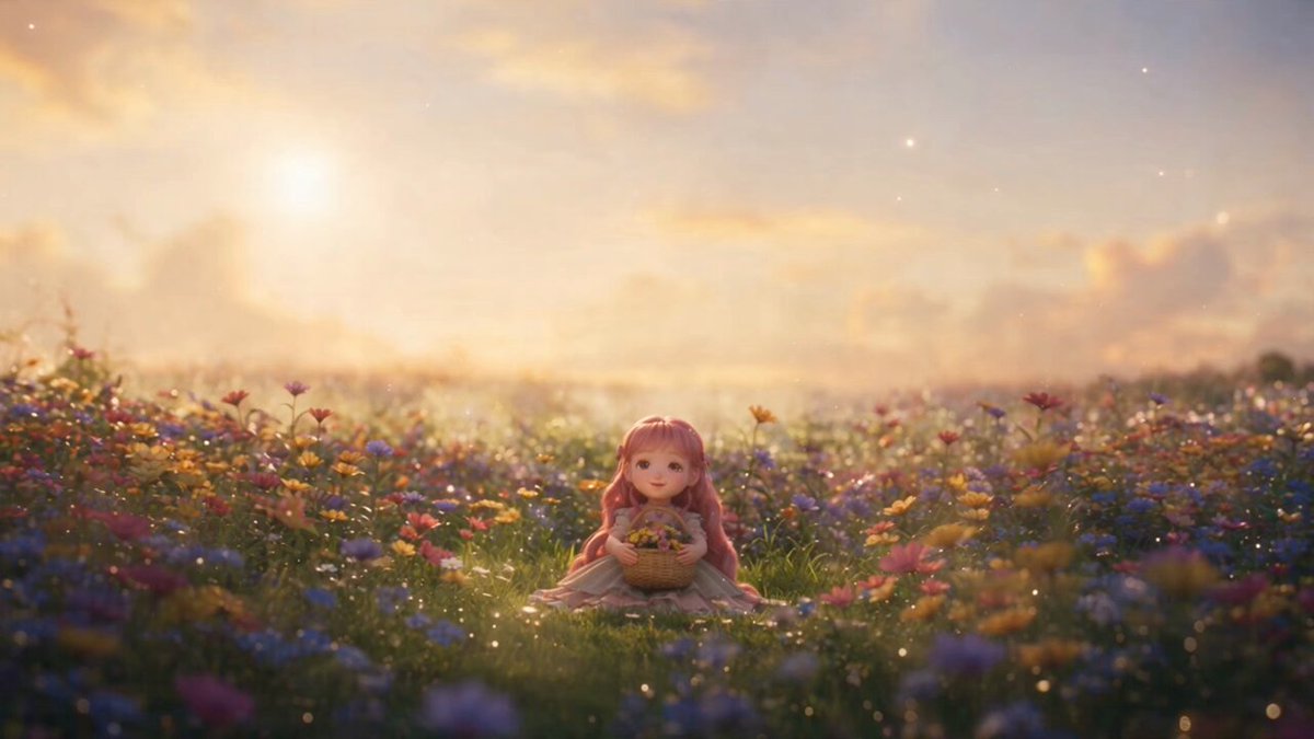 Süßes Anime-Mädchen im magischen Garten