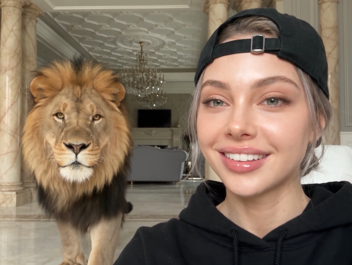 Realistic Woman and Lion Selfie